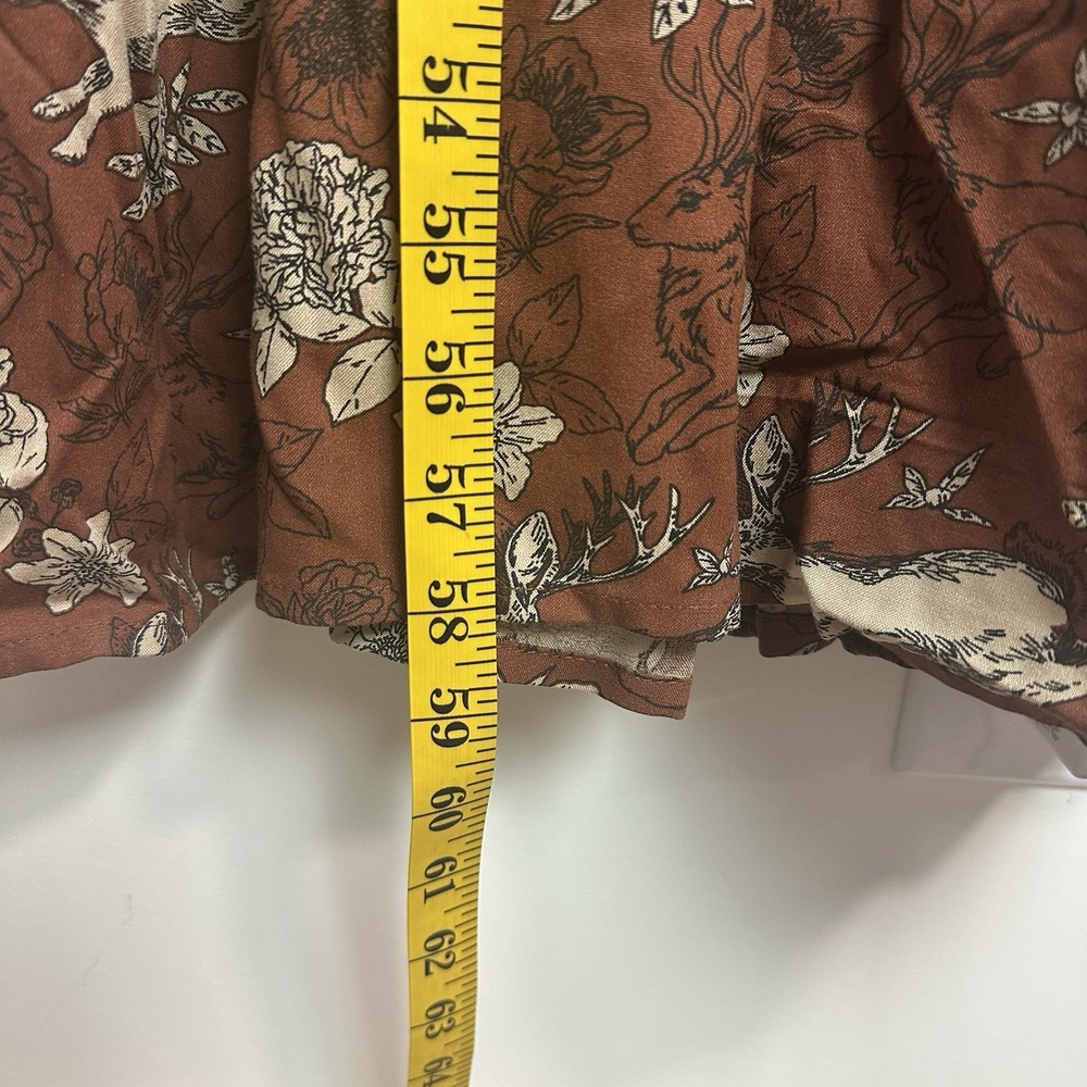 Cotton and Rye Jackalope Print Dress Maxi Size Large Ruffle Cottage Modest - Picture 9 of 10